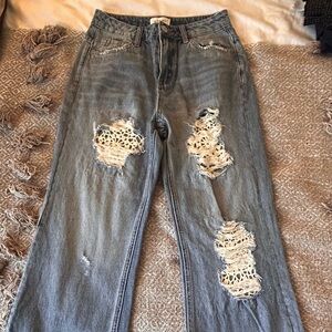 CEROS High Rise Distressed Jeans with Lace Patches – Size 25